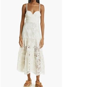 NWT $275 Farm Rio Richilier Eyelet Palm Midi-Dress in Off White - size Large!